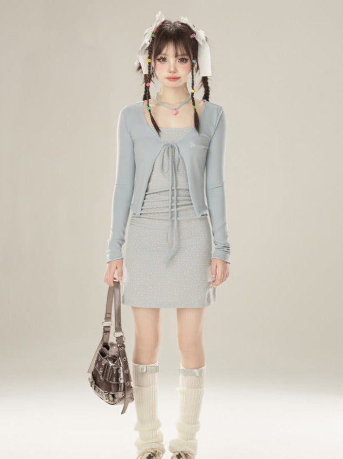 French Floral Dress Cardigan Suspender Short