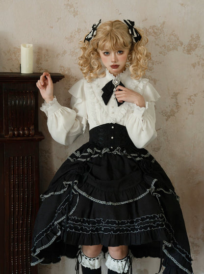 Asymmetrical Skirt Elegant Frilled Flared Blouse