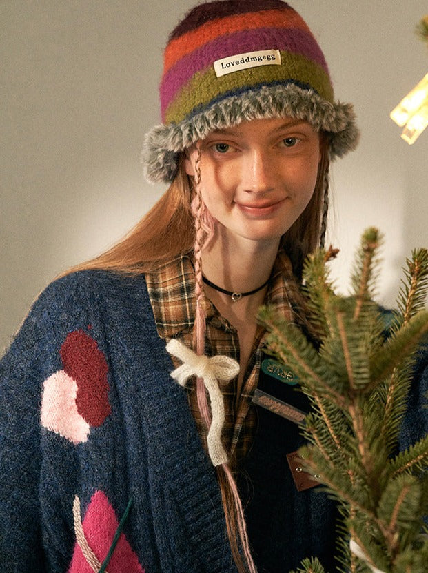 Asymmetrical Knit Over Design Cardigan Retro Colorful