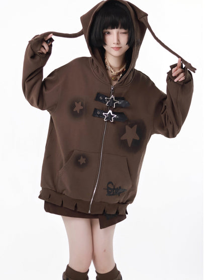 Sweat à capuche ample à imprimé Star American + jupe irrégulière + jambières