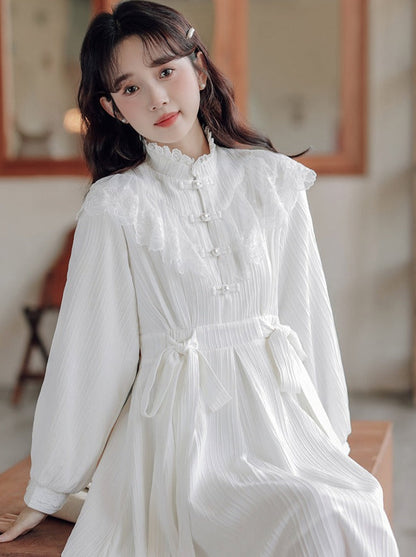 Lace China Dress Ribbon Waist