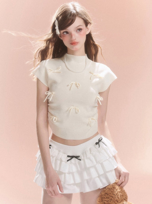 Short Collar Sweet Ribbon Top Little