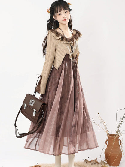 Dress Style + Short Camisole Cardigan Ethnic Ruffle