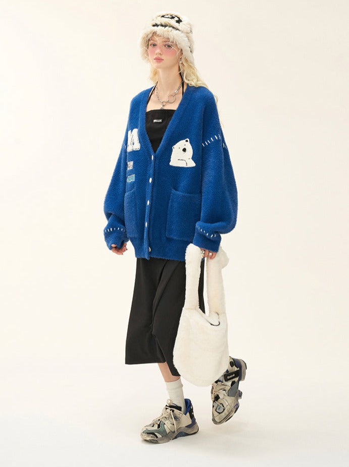 Polar V-Neck Bear Logo Cardigan