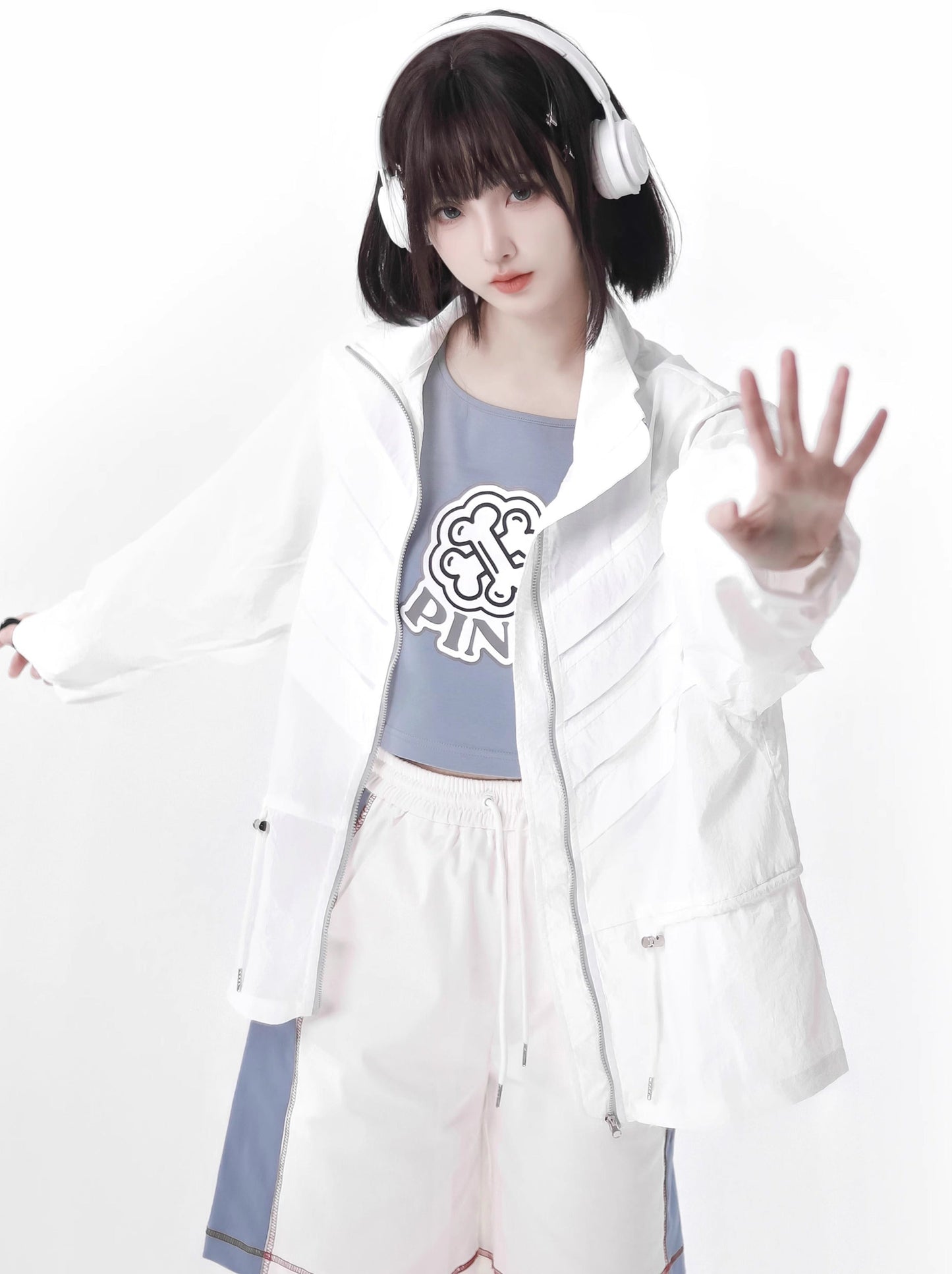 Veste d'été squelette de couleur de costume bleu blanc crème solaire d'invasion fraîche
