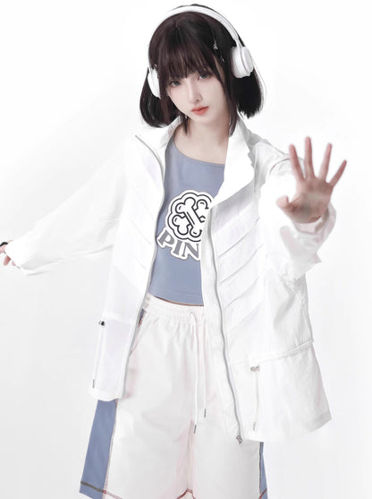 Veste d'été squelette de couleur de costume bleu blanc crème solaire d'invasion fraîche