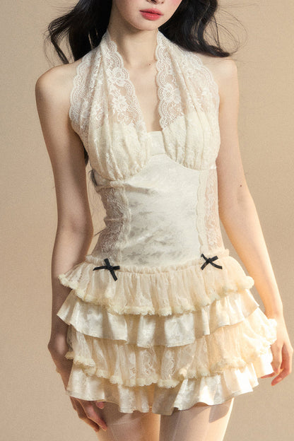 Sweet Neck Dress Halter Lace