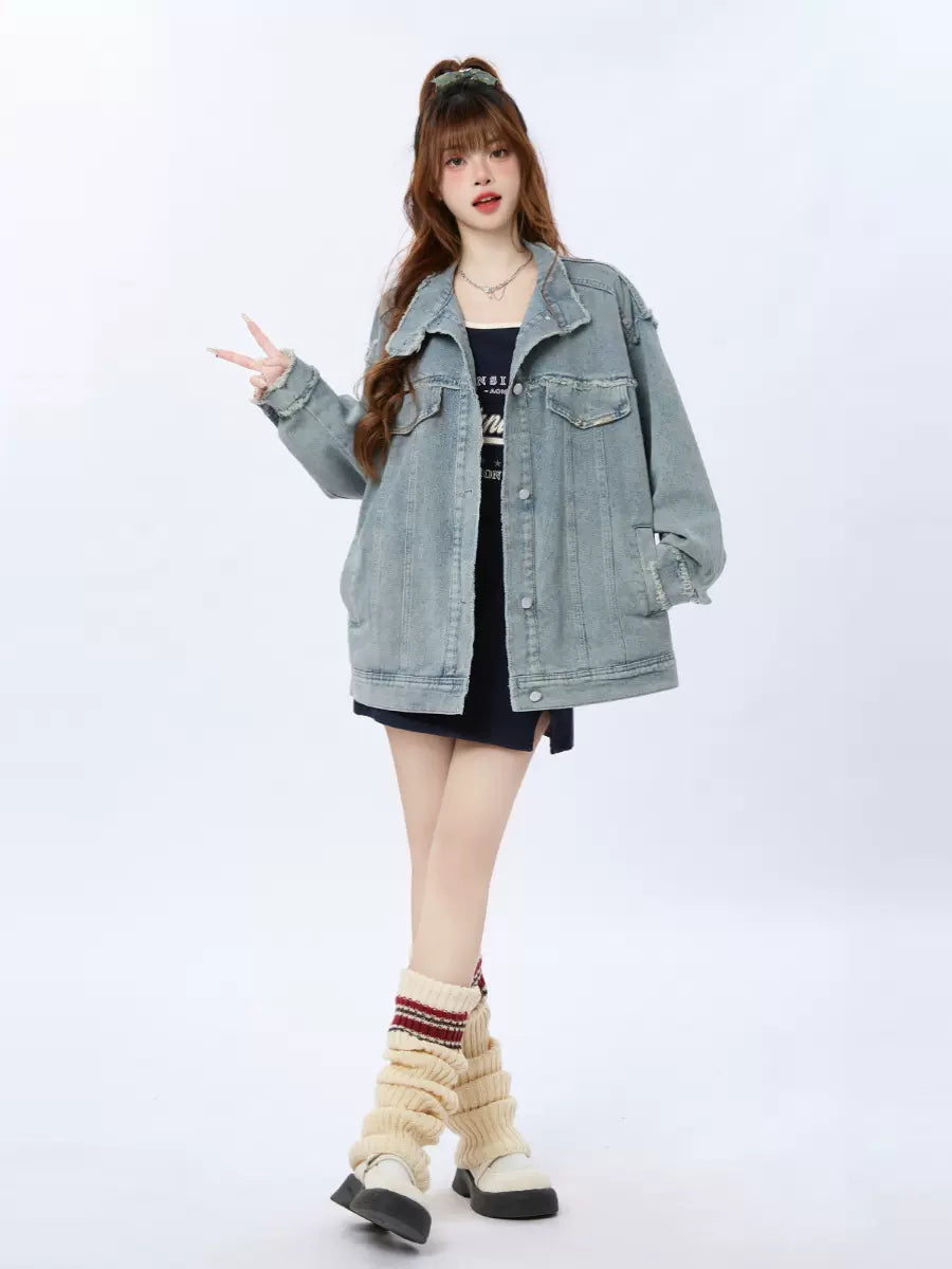 Retro Jacke Denim Hellblau