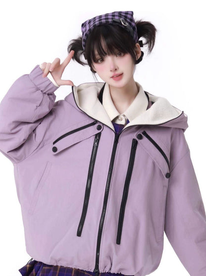 Multi -pocket Taro Purple Jacket Knit Best Skirt Suit