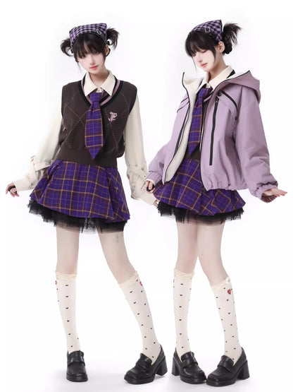 Multi -pocket Taro Purple Jacket Knit Best Skirt Suit