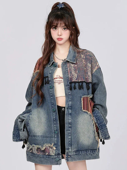 Veste rétro en jean ethnique épissée
