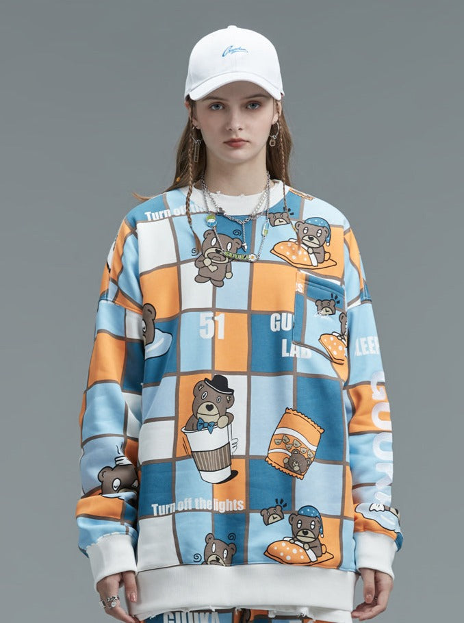 Bear Hop Hip Plus Print Sweatshirt Velvet