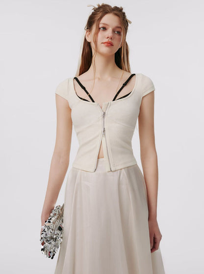 Two-piece Faux Contrast Slim Stitched Top