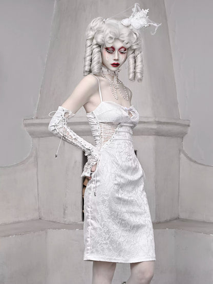 White Strap Sleeping Slim Jacquard Dark Alice Gothic Dress Suspender