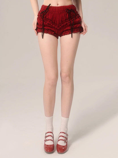 Ruffle Cherry Shorts Red