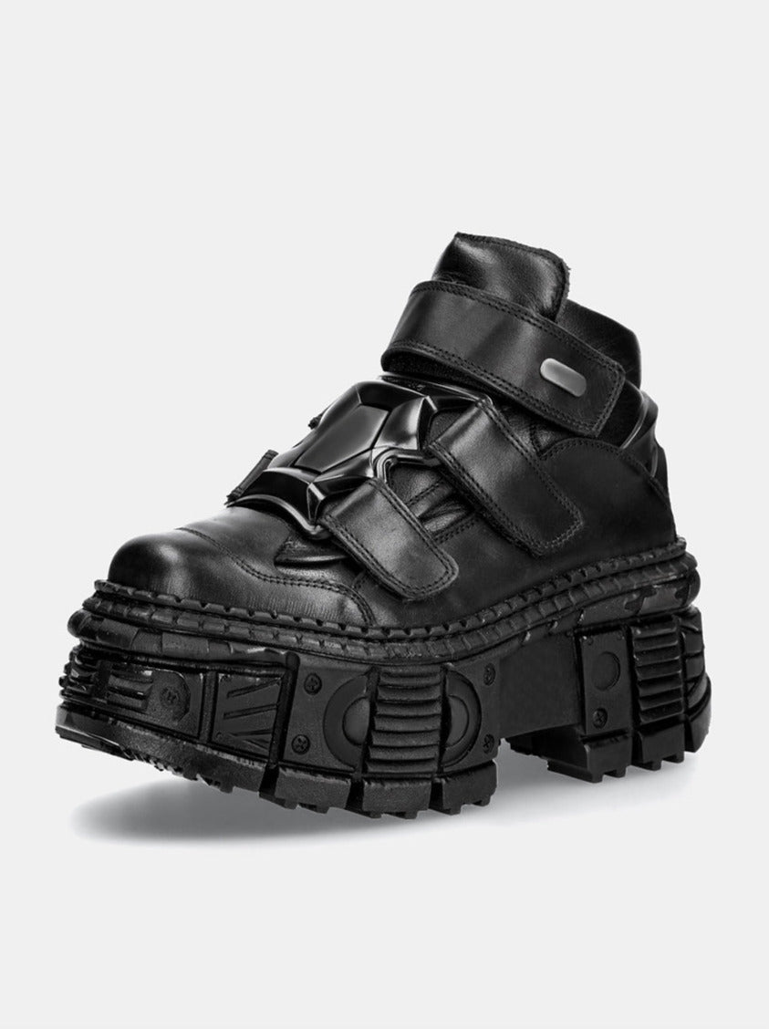 Metal Leather High Platform Plain with Punk Chain Shoes Dark Style Top