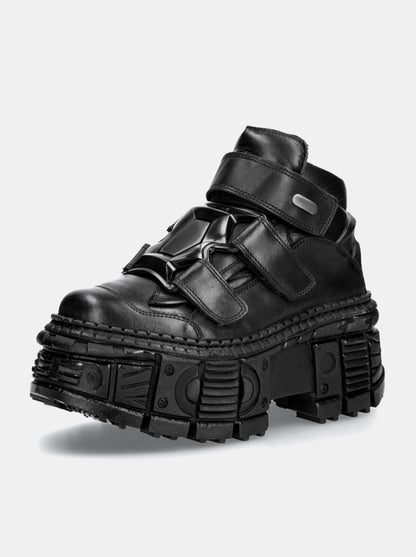 Metal Leather High Platform Plain with Punk Chain Shoes Dark Style Top