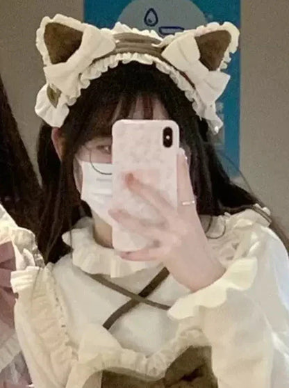 Suspender Dress Set Ear Velvet Tail Hairband Frill Puffy Cat Heart