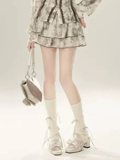 スーツのスプライスハイシャツ、インク汚れウエストレーススカート、かなり