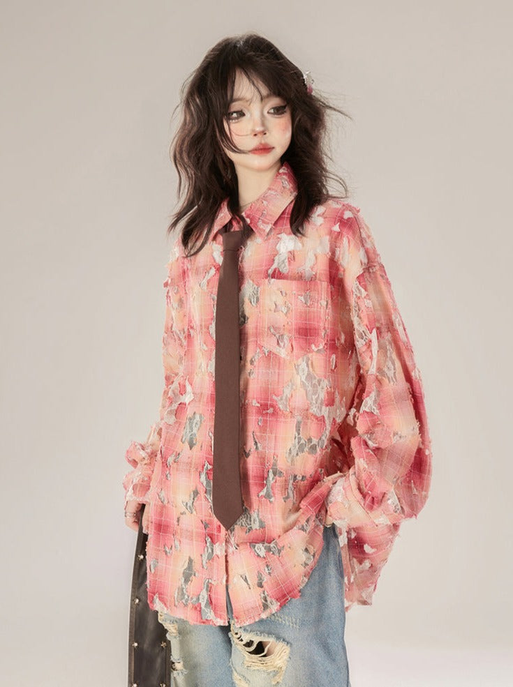 Retro Check Shirt Ripped