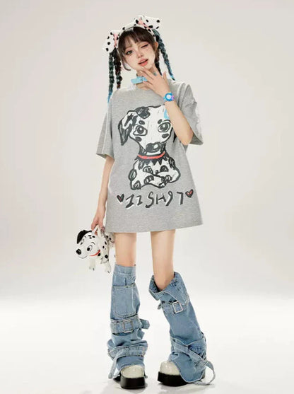 Dalmatiner T-Shirt mit Print, locker, Grau