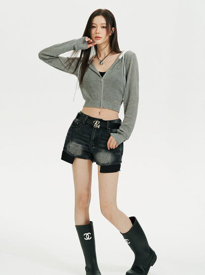 Sheer Zip Mesh Knit Short/Long Hoodie