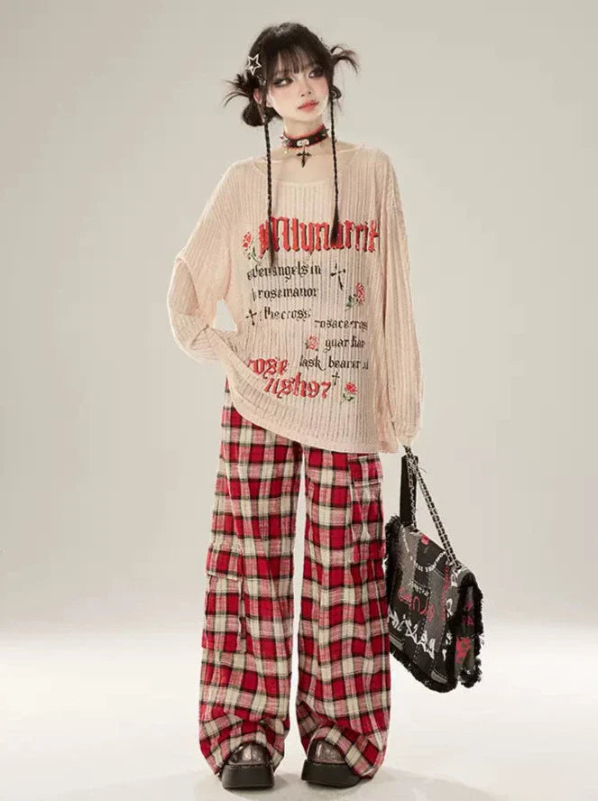 Red Check Casual Pants