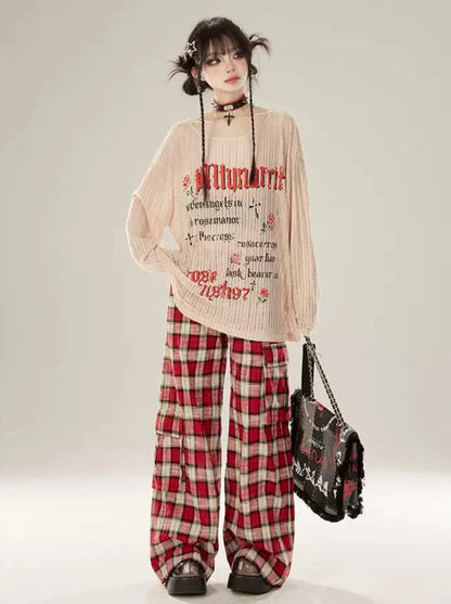 Red Check Casual Pants
