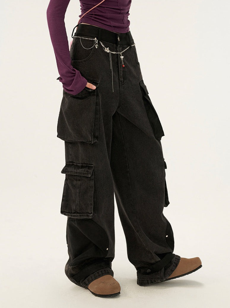 Pantalon cargo ample foncé à la mode