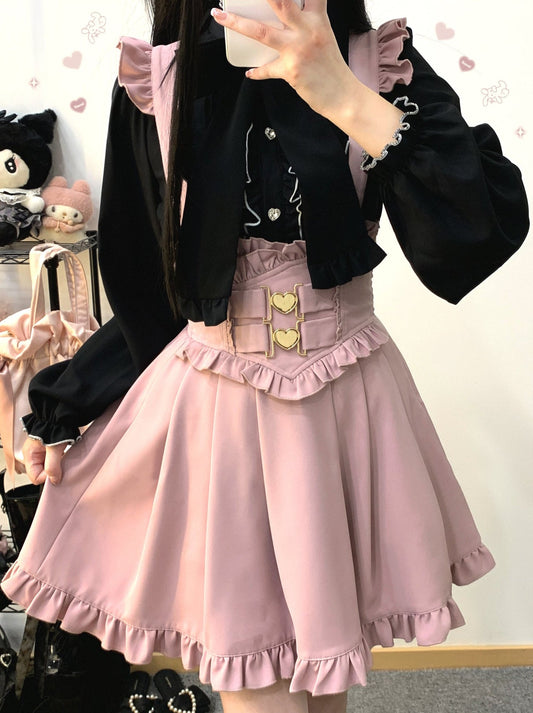Flir Shoulder Love Buckle Strap A line Skirt