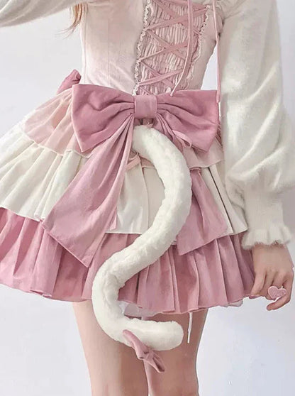 Suspender Dress Set Ear Velvet Tail Hairband Frill Puffy Cat Heart