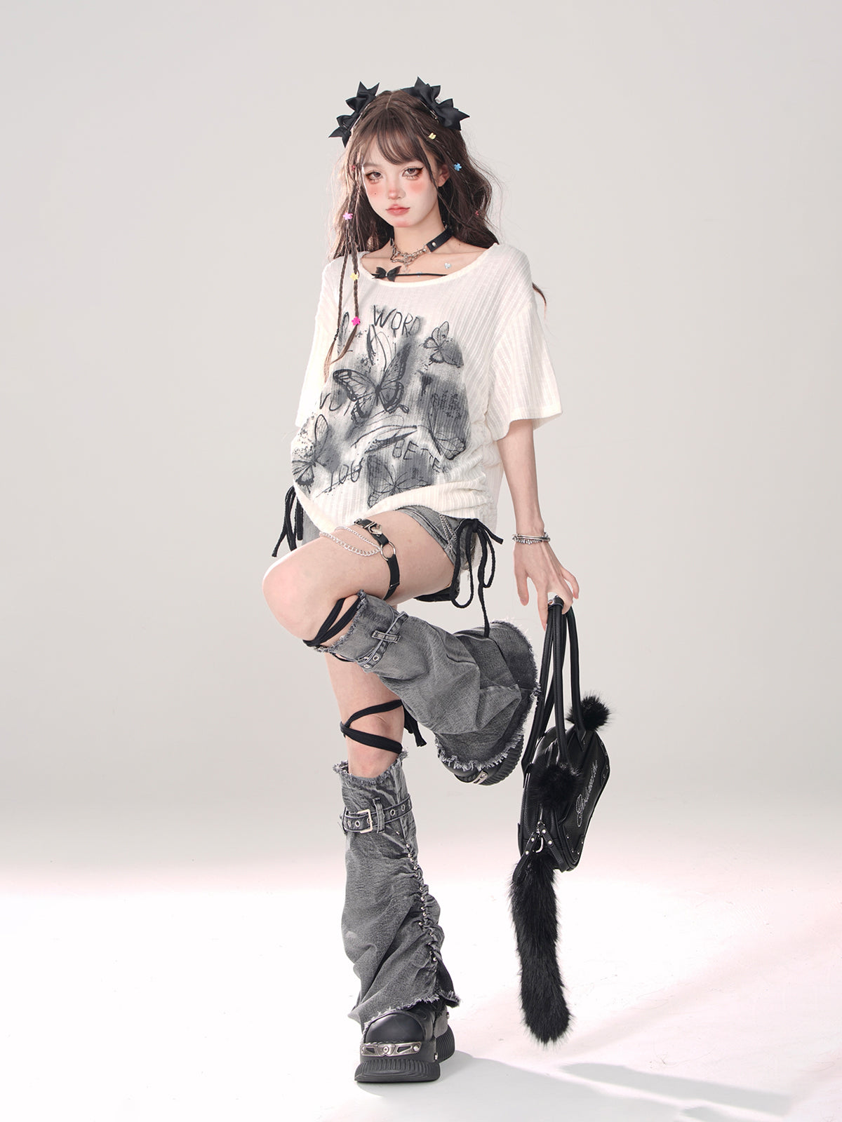 Leg Gray-and-blue + Denim Shorts A-line warmers