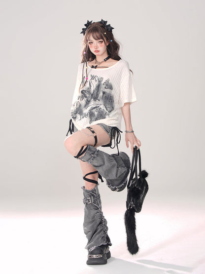 Leg Gray-and-blue + Denim Shorts A-line warmers