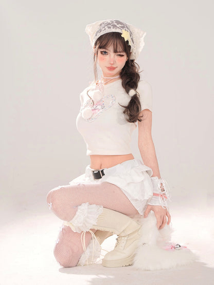T-Shirt American Neck Love Short Round Cat
