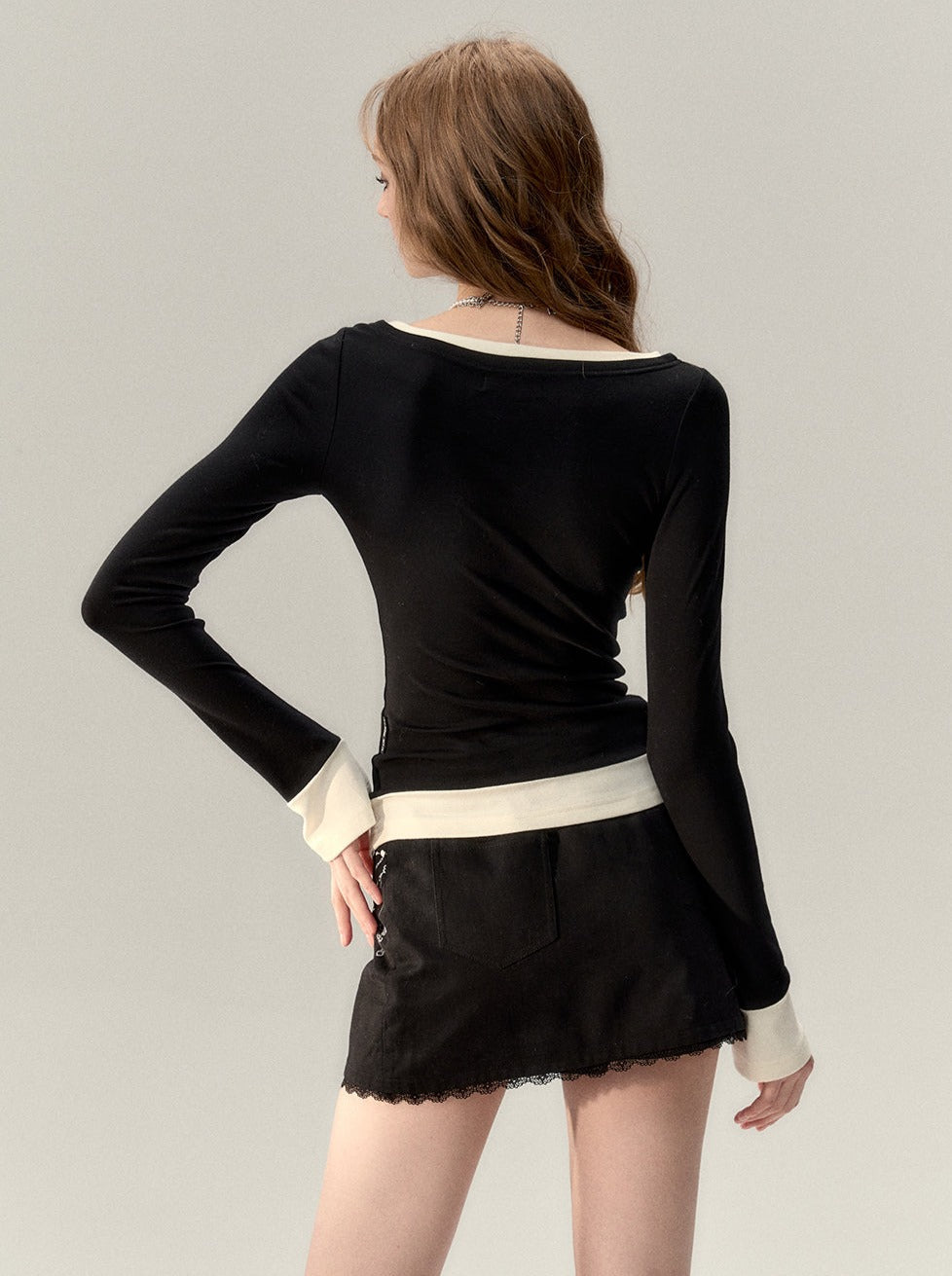 Stitch Round Neck Fake Two Piece Sweater
