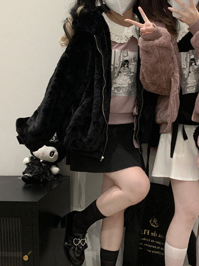 Manteau en fourrure pelucheuse à capuche