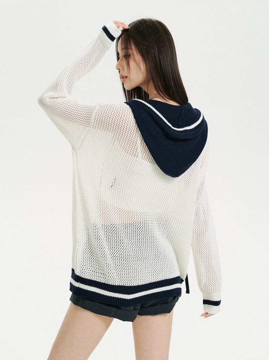 Sheer Zip Mesh Knit Short/Long Hoodie