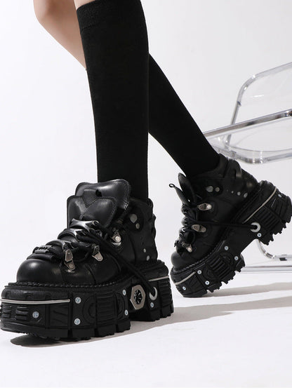 Chain Punk Metal Platform Plain Dark Shoes High-top
