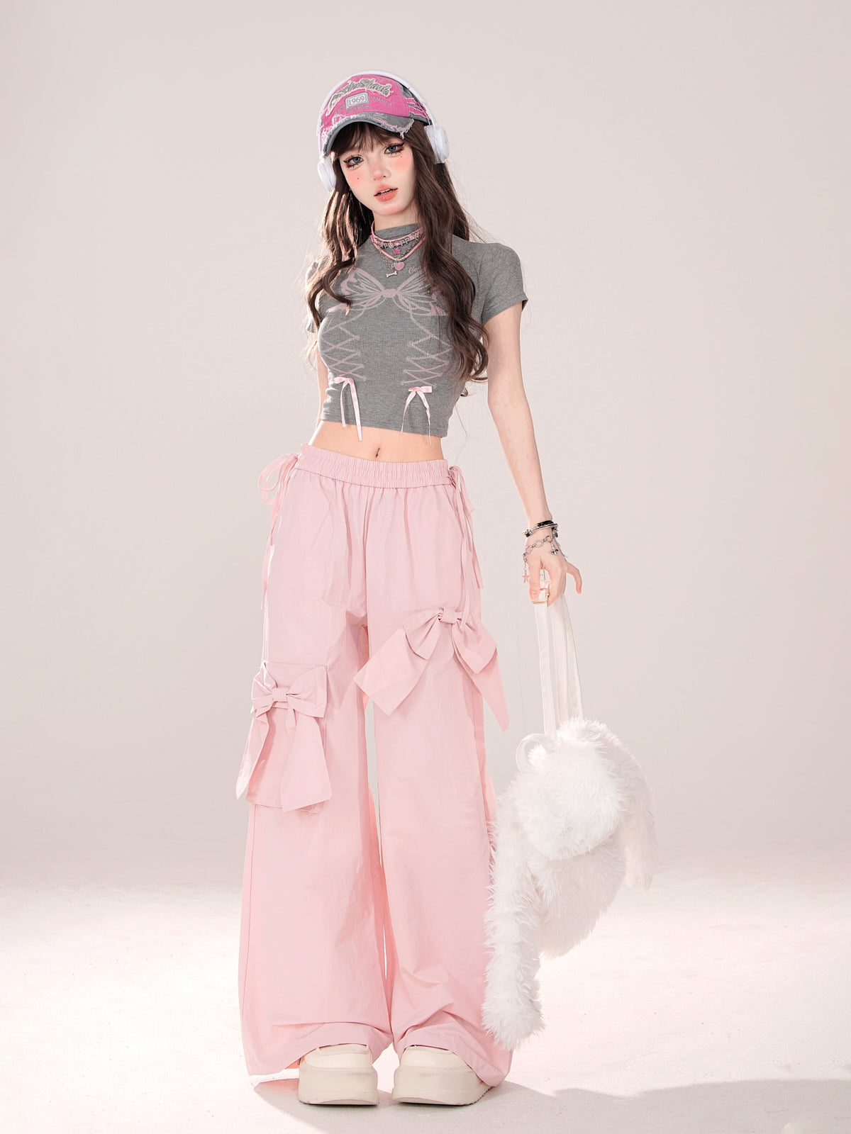 Bow Pants Pinky Loose Big Sweet