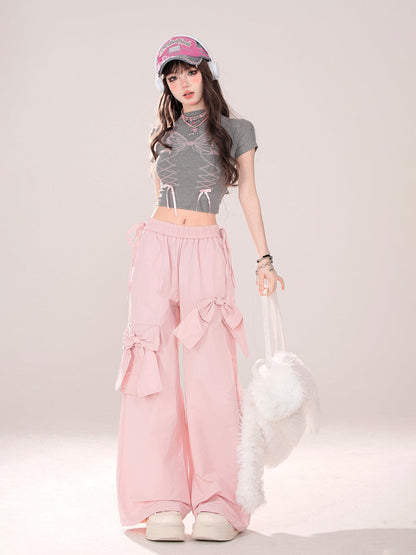 Bow Pants Pinky Loose Big Sweet