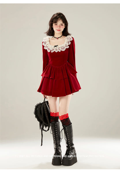 Red Collar Dress Raisin Velvet