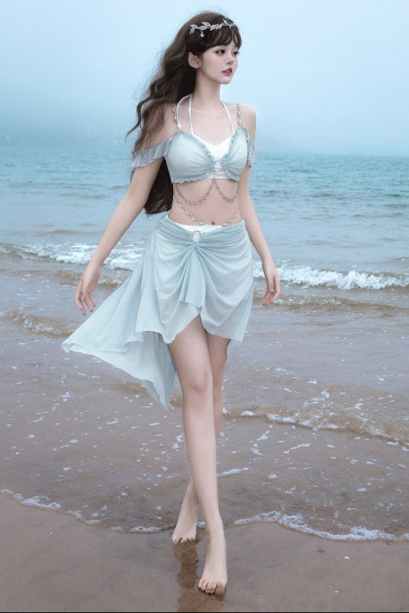 Swimsuit Blue Mermaid Set Split Light
