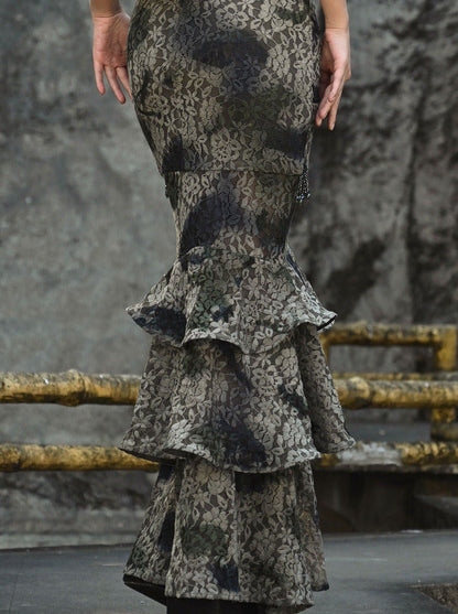 フェスティバルレースゲージドラゴンチャイナスカートバードタイダイスリム