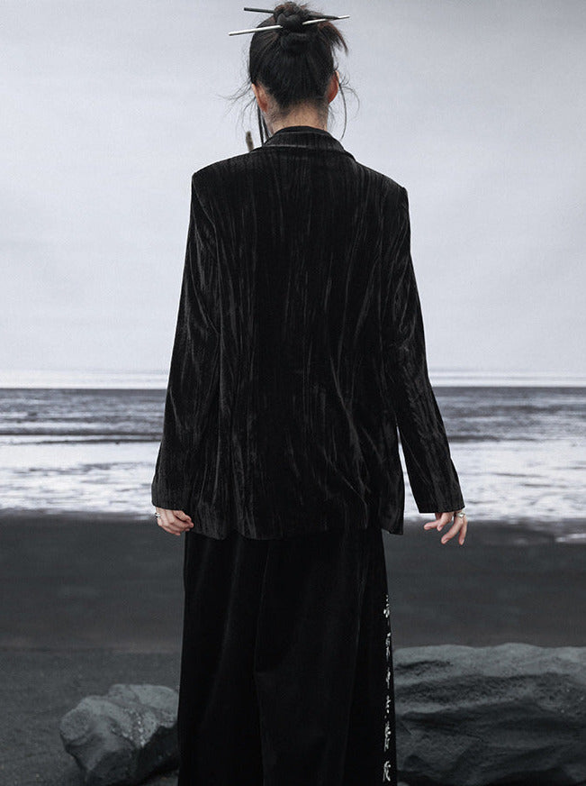Veste imprimée chinoise en velours de bambou contrasté avec épissure de couleur