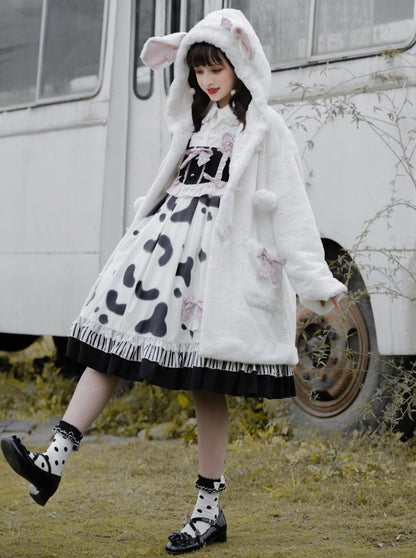 Suspender Cow Blouse Skirt Fur + Coat