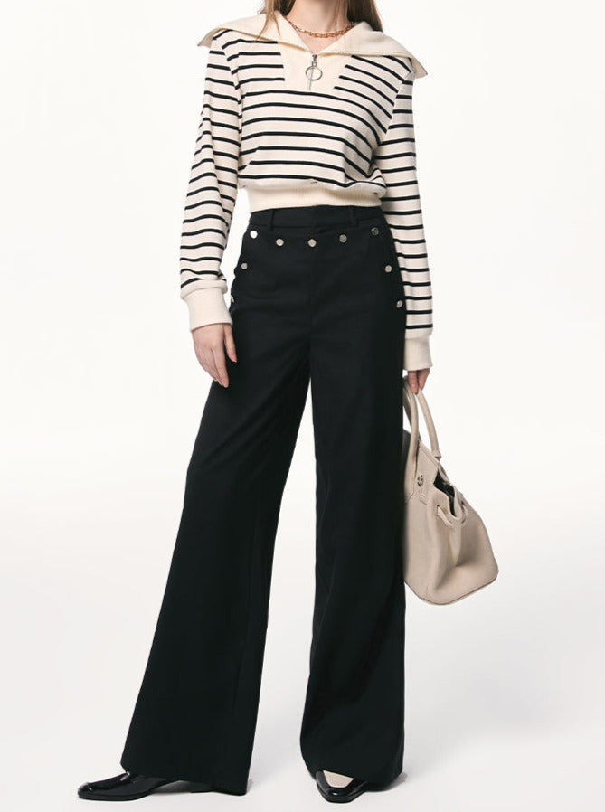 Placket Pants Faux Design Dasual Button