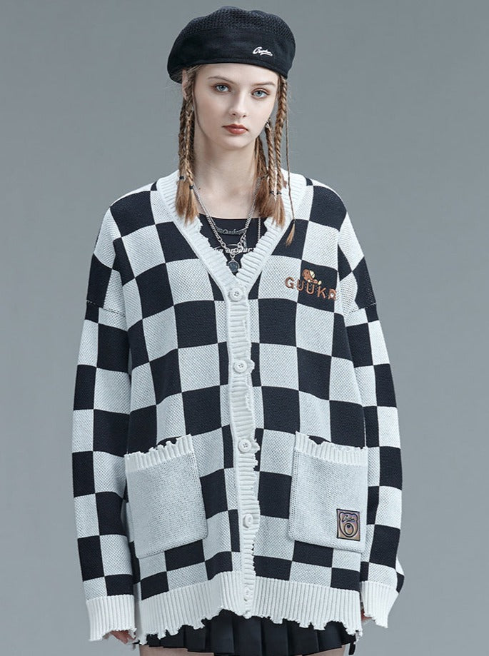 Over Block Cardigan Check