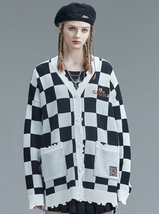 Over Block Cardigan Check