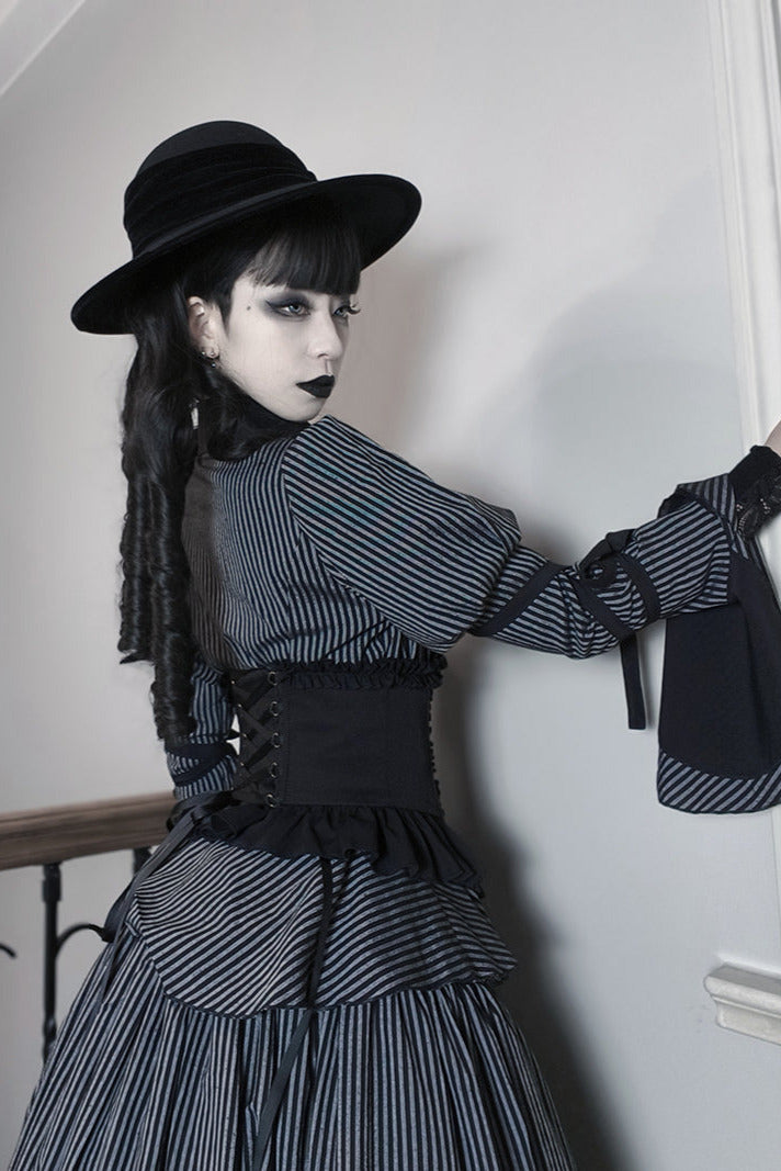 shirt gusset-sleeved + Reservations skirt striped corset Dark