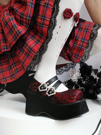 Gothic Round Retro Platform Toe Shoes Matte Punk Lace